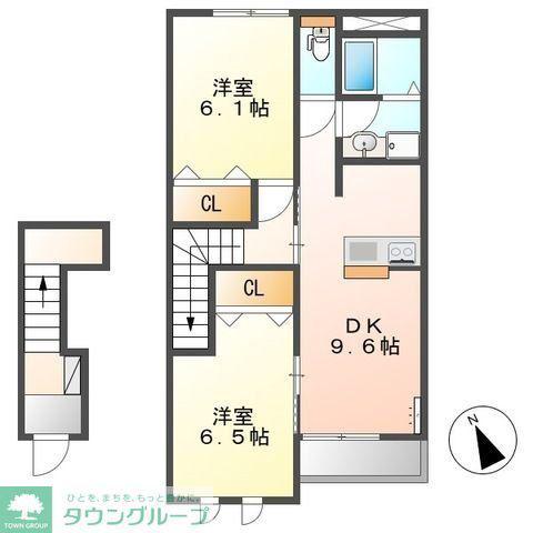 エスペランサB(2DK/2階)の間取り写真