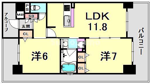 エステムプラザ神戸西Vミラージュ(2LDK/8階)の間取り写真
