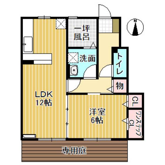 D-ROOM戸出I(1LDK/1階)の間取り写真