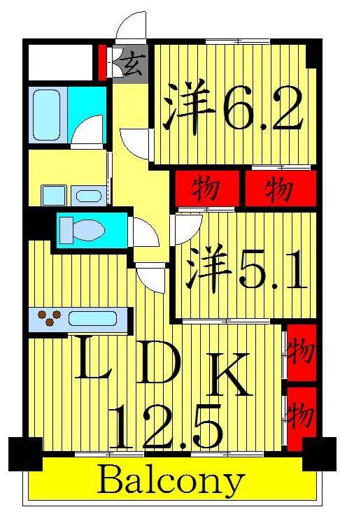 フォーレスト北綾瀬I(2LDK/6階)の間取り写真