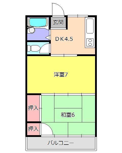 本橋ハイツ(2DK/2階)の間取り写真