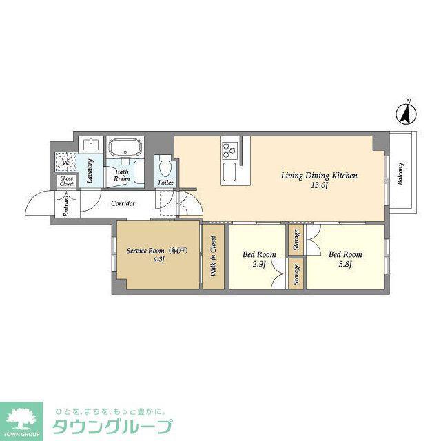 アジールコート練馬中村橋(2SLDK/2階)の間取り写真