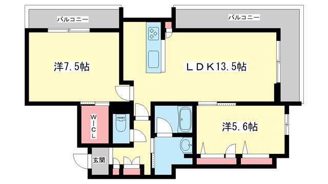 シャーメゾン香芝ワイケイ(2LDK/3階)の間取り写真