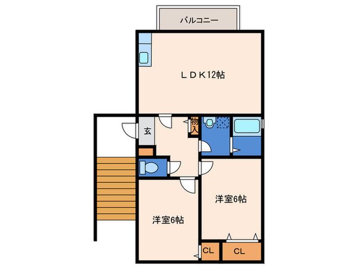 ＪＲ筑肥線 加布里駅 徒歩12分 2階建 築46年(2LDK/2階)の間取り写真