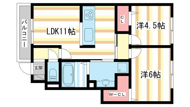 ラルーチェI(2LDK/1階)の間取り写真