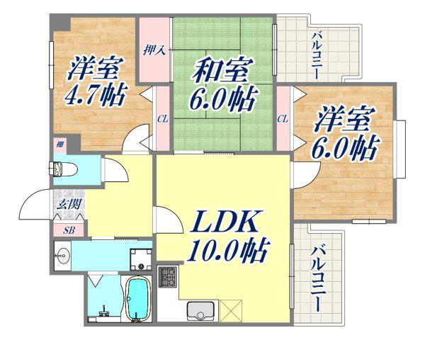 ローレル須磨月見山(3LDK/3階)の間取り写真