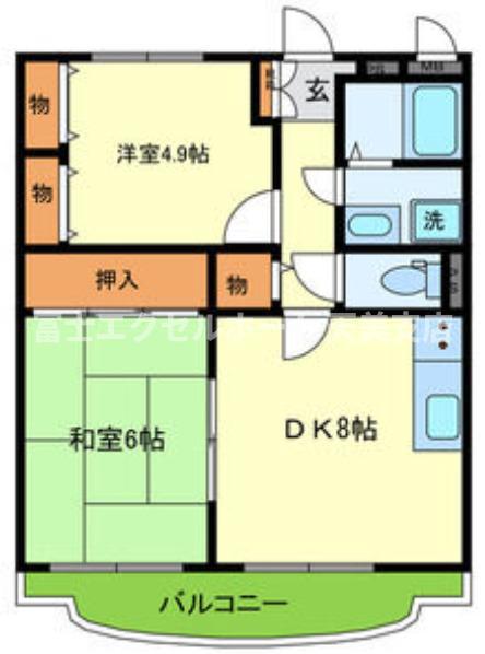 メルベーユシャンブル(2DK/1階)の間取り写真