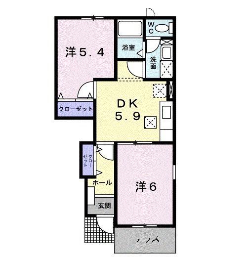 山手メゾン壱B(2DK/1階)の間取り写真