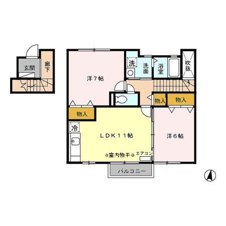 ローズガーデン(2LDK/2階)の間取り写真