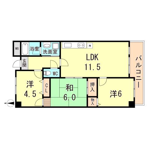 イーリス武庫之荘(3LDK/2階)の間取り写真