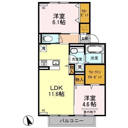 ラ・ヴェスタII(2LDK/2階)の間取り写真