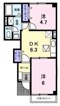アヴェニール(2DK/1階)の間取り写真
