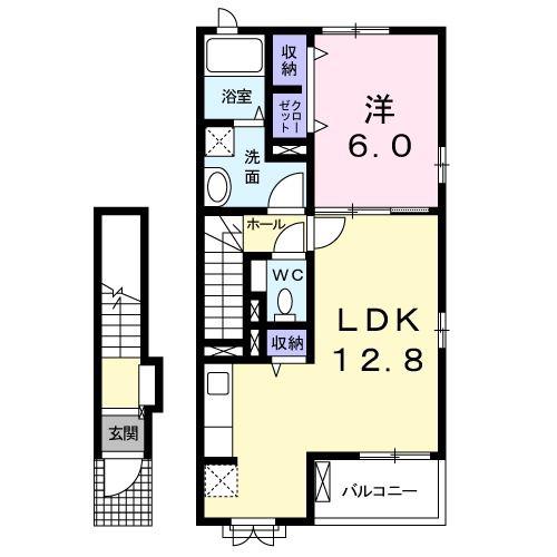 夢の森 A(1LDK/2階)の間取り写真