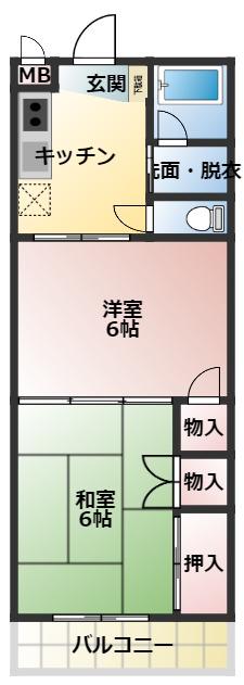 サンハイム条南(2K/3階)の間取り写真