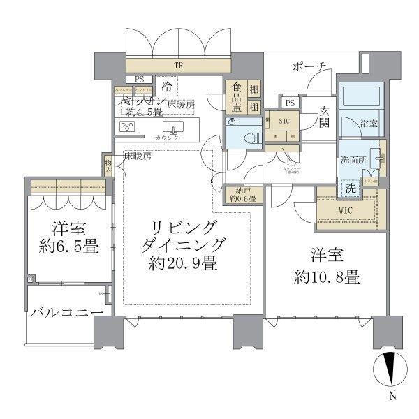 DEUX TOURS CANAL&SPA ウエスト(2LDK/52階)の間取り写真