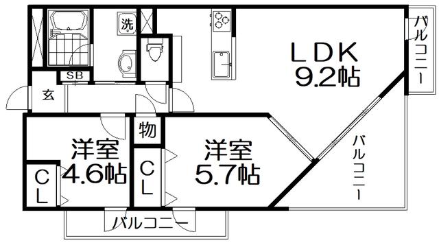 アルカーサル星田(2LDK/5階)の間取り写真