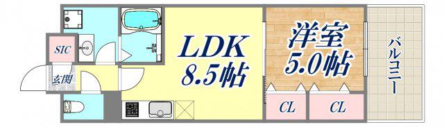 ラシュレ神戸三宮(1LDK/4階)の間取り写真