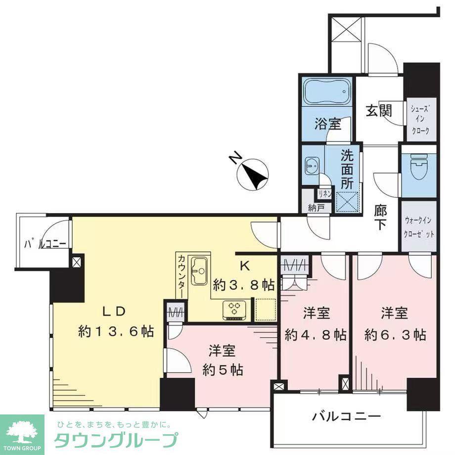 リヴァリエC棟(3LDK/24階)の間取り写真