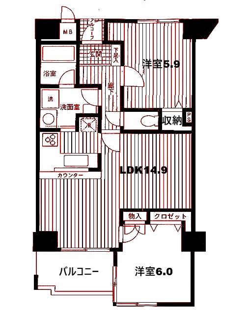 アール・ケープラザ新横浜(2LDK/5階)の間取り写真