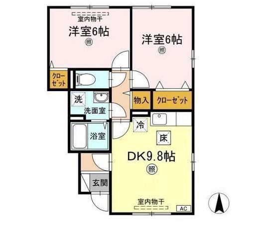 プレザント芳泉B棟(2DK/1階)の間取り写真