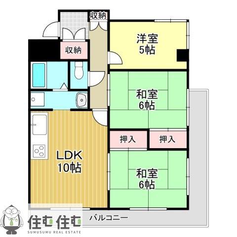 ハピネス山之手(3LDK/5階)の間取り写真