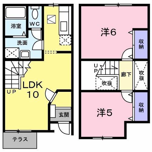ヴェルナール谷八木(2LDK/1階)の間取り写真