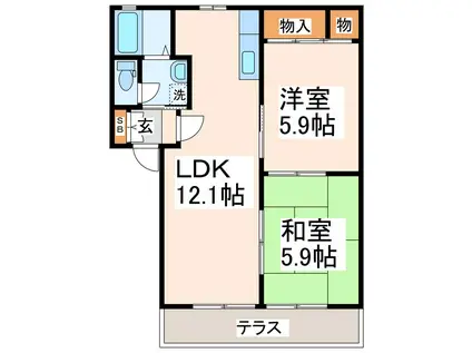フレグランス(2LDK/1階)の間取り写真