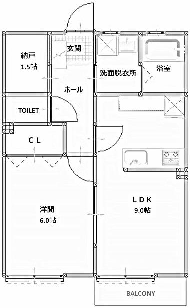 ライトハウス鶴巻(1SLDK/1階)の間取り写真