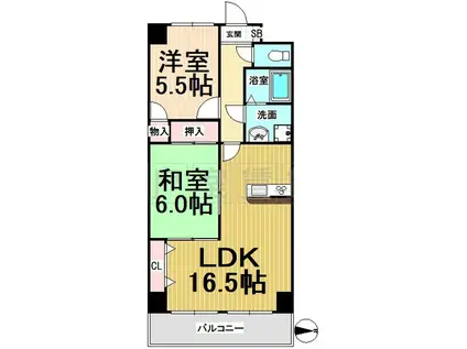 松重スカイマンション3(2LDK/5階)の間取り写真
