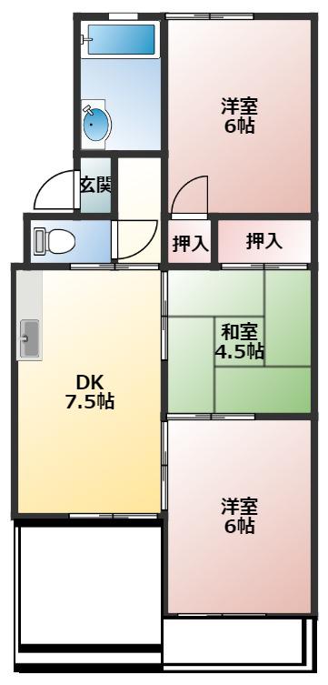 六軒屋農住団地コーポ松栄(3DK/2階)の間取り写真
