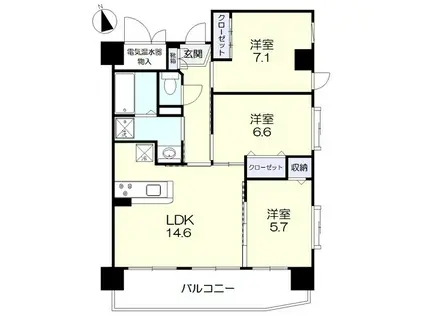 福富グリーンマンション(3LDK/6階)の間取り写真