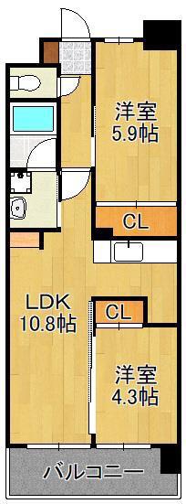 コンダクトレジデンスFUTAJIMA(2LDK/5階)の間取り写真