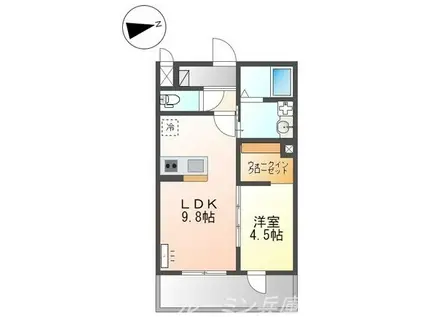 仮 小野市天神町アパート(1LDK/2階)の間取り写真