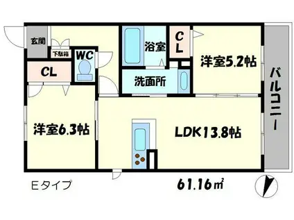 シャーメゾン桃李(2LDK/2階)の間取り写真