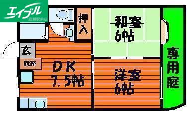 センスフルタウン西王寺II C棟(2DK/2階)の間取り写真