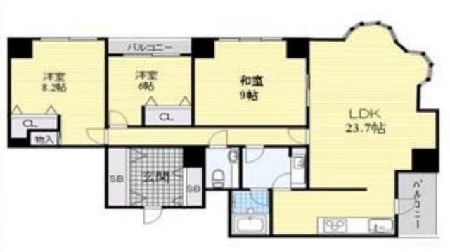 クライス上本町(3LDK/6階)の間取り写真