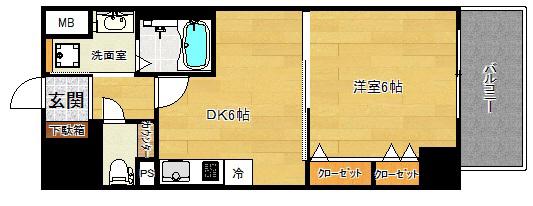 プレサンス三宮フラワーロード(1DK/14階)の間取り写真
