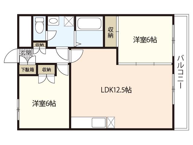 田川ビル(2LDK/4階)の間取り写真