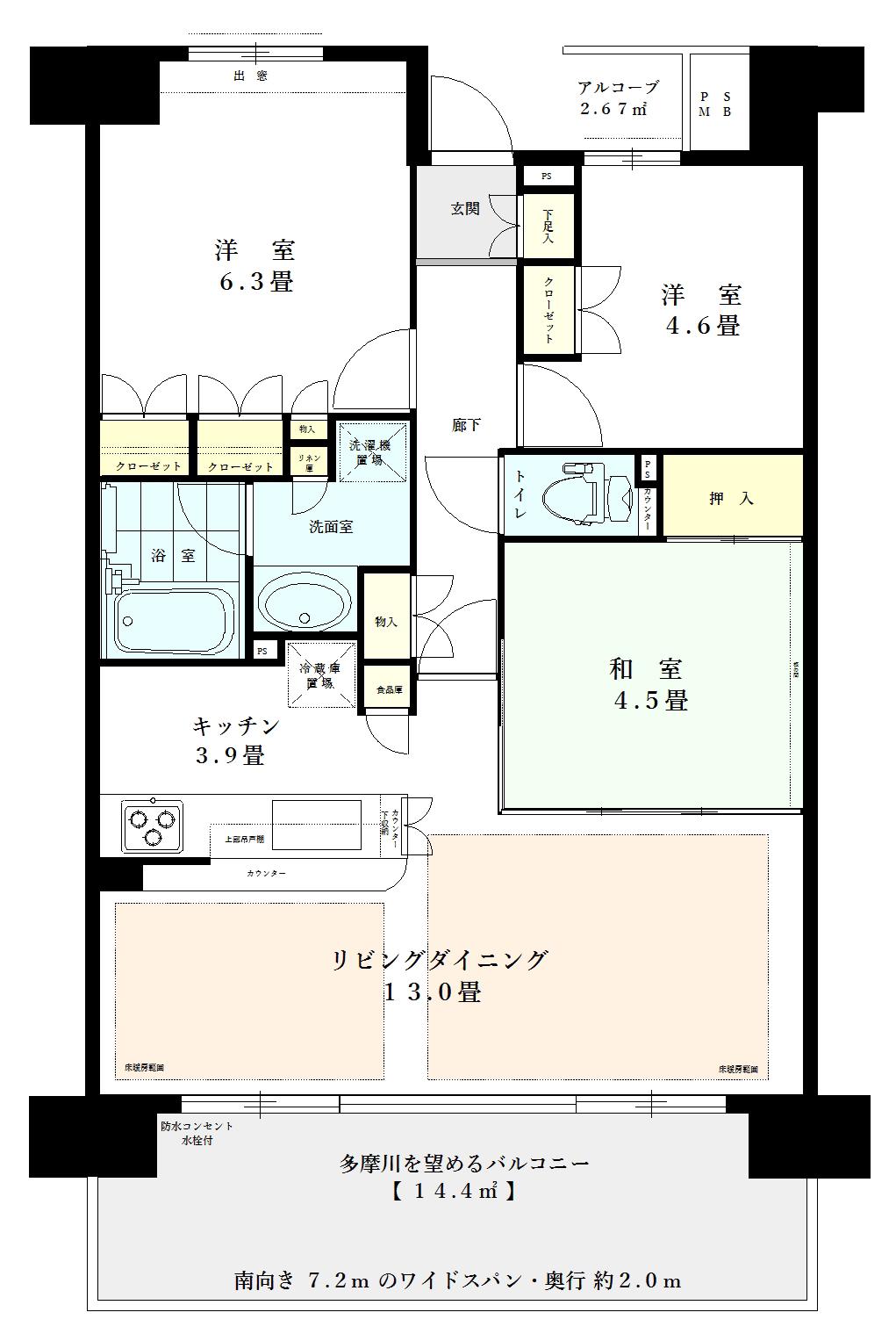 京急シティ多摩川(3LDK/6階)の間取り写真