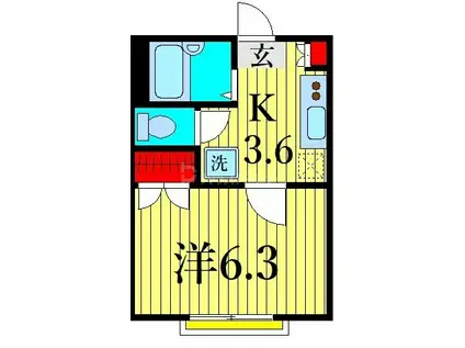 ロク・ハウスI(1K/1階)の間取り写真