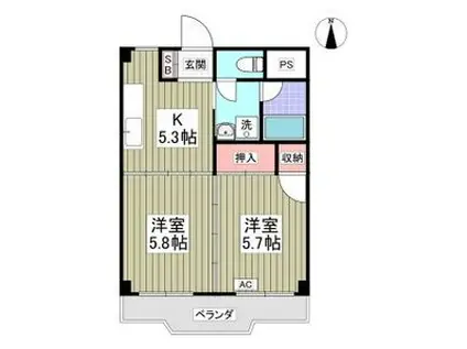 グランドハイツ(2K/3階)の間取り写真