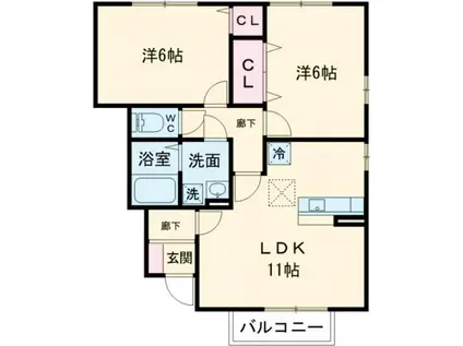プロムナードさくらD(2LDK/1階)の間取り写真