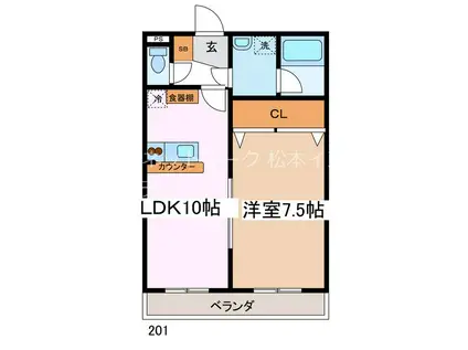 ハイツ ウエスト(1LDK/2階)の間取り写真