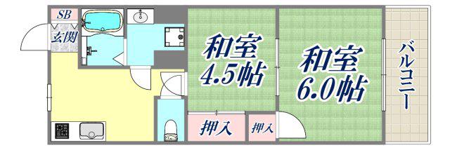 クイーンズハイツ名倉(2DK/3階)の間取り写真