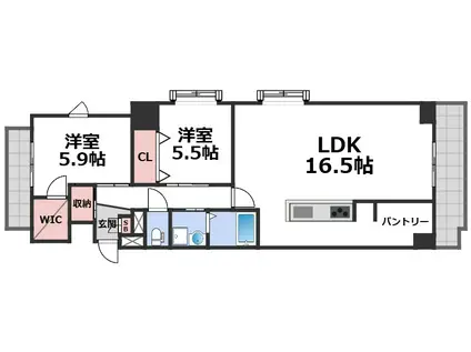 ISM 今里(2LDK/6階)の間取り写真
