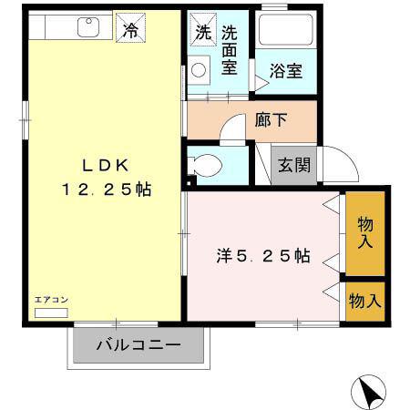 ボナール・パル(1LDK/2階)の間取り写真