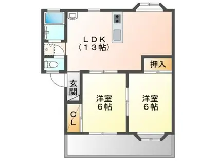 ベルエポック曽根(2LDK/2階)の間取り写真