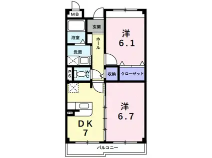 インヴィテ・ボヌ-ルII番館(2DK/3階)の間取り写真