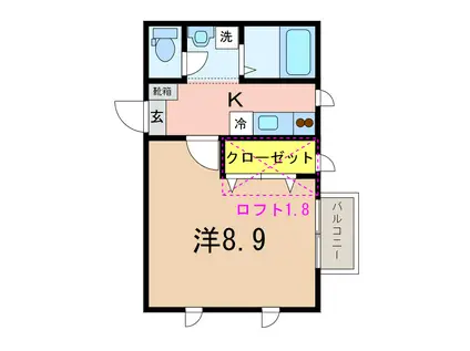 ＪＲ越後線 内野駅 徒歩8分 2階建 築22年(1K/2階)の間取り写真