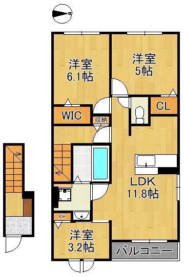 ジェイ・ヴィルタス7(3LDK/2階)の間取り写真